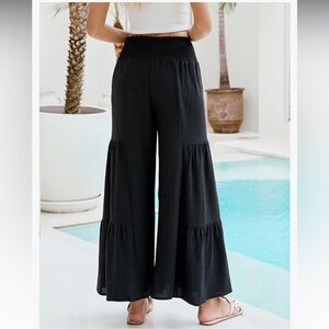 Women Linen Pants Vacation Wide Leg High Waisted Pants Palazzo Flowy Trouser